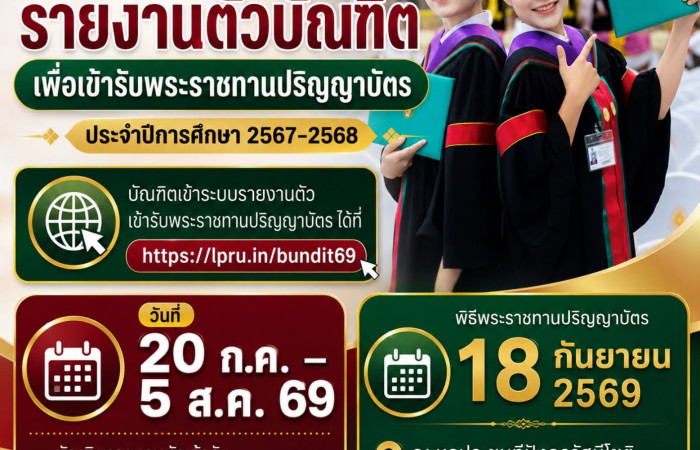 ตรวจสอบรายชื่อเพื่อเข้ารับพระราชทานปริญญาบัตร ประจำปีพุทธศักราช 2569
